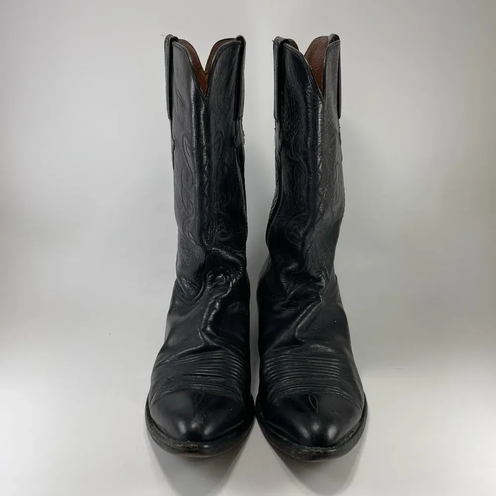 Lucchese Embroidered Leather Pull On Cowboy Western Boots Mens Size 11 D